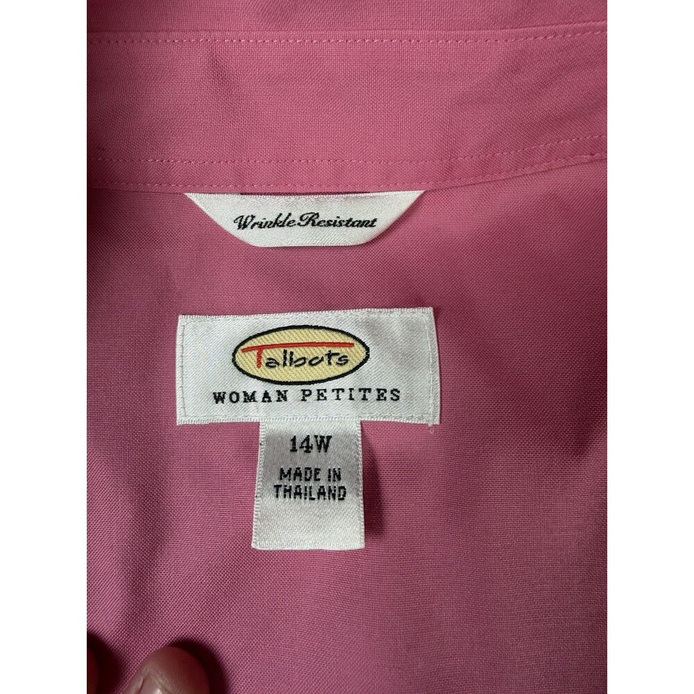 Talbots Pink Button Down Shirt Women Petite 14W Wrinkle Resistant Cotton Blouse - Picture 7 of 8